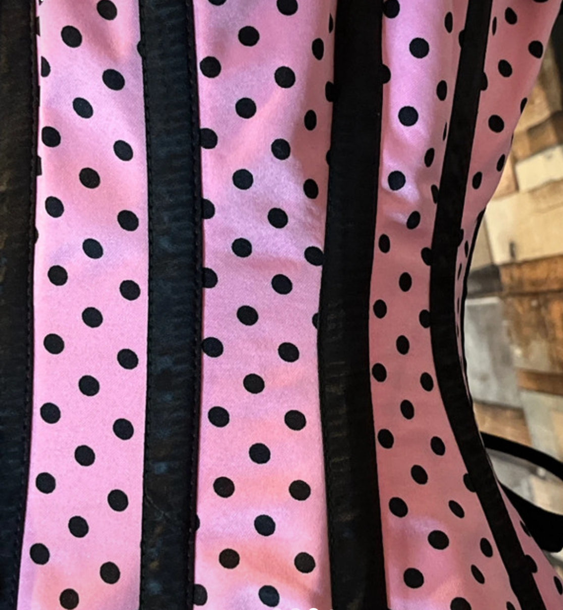 BLACK AND PINK POLKA DOT BONED CORSET